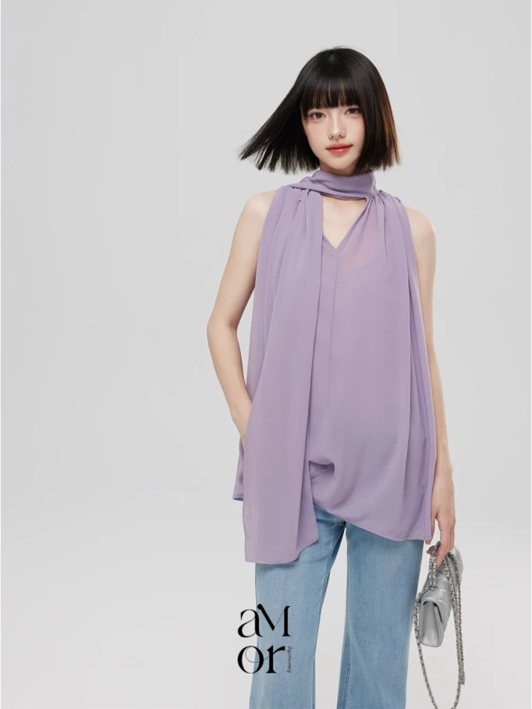 

Romantic Purple Sa Vest Top Ayemorrey Drunken ape Design Double-Sided Wear Polyester Nylon Blend Commute Sle Women's Fa...