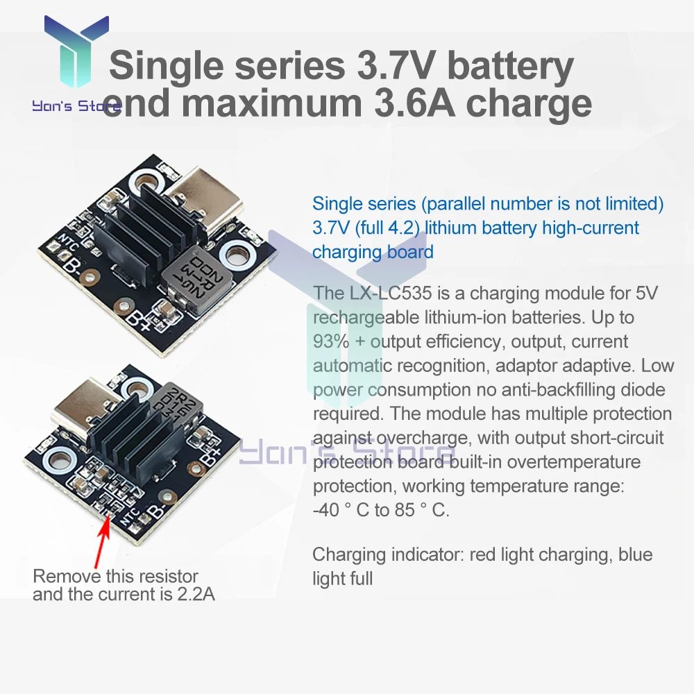 

5Pcs 1S 5V 2.8A/3.6A Lithium Battery Charger Module With Charging Indicator Light With Multiple Protection DIY Charging Board