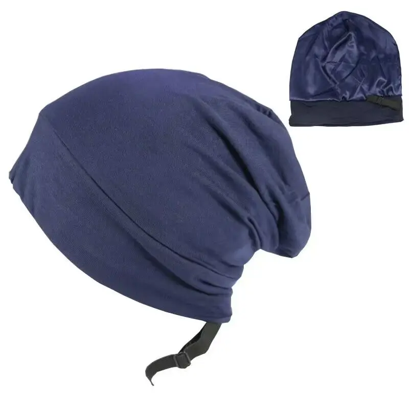 Soft Stretch Satin Bonnet Fashion Lined Sleeping Beanie Hat Bamboo Headwear Frizzy Natural Hair Nurse Cap for Women and Men