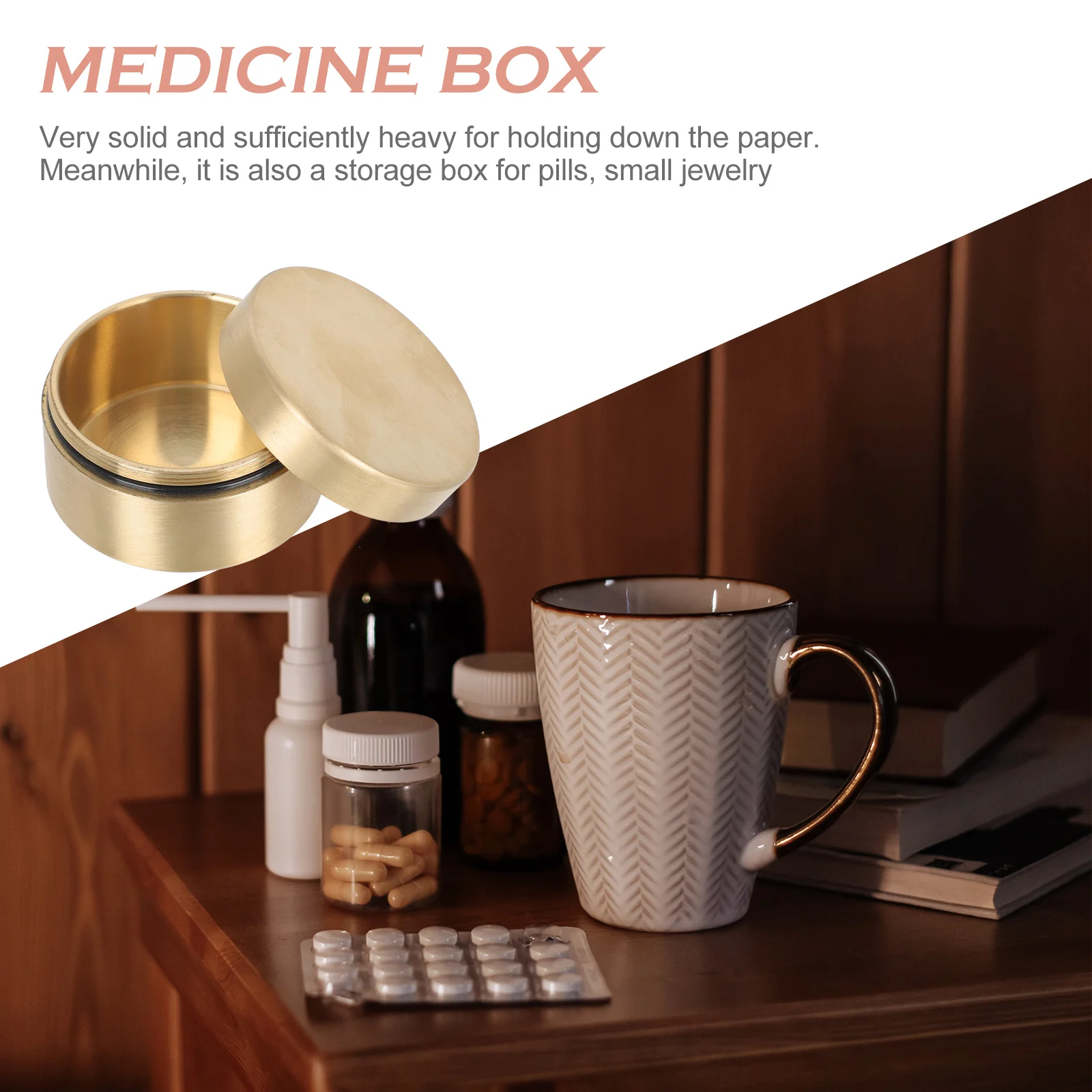 

1pc Dustproof Moisture-Resistant Medicine Box Golden Round Storage Container For Jewelry Ring Earring Bracelet Organizer