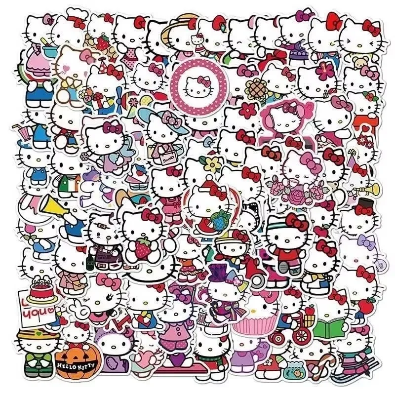 Autocollants Kawaii Sanurgente My Melody Kuromi Hello Kitty pour enfants, décalcomanies mignonnes de dessin animé, journal intime de bricolage pour filles, 100 pièces