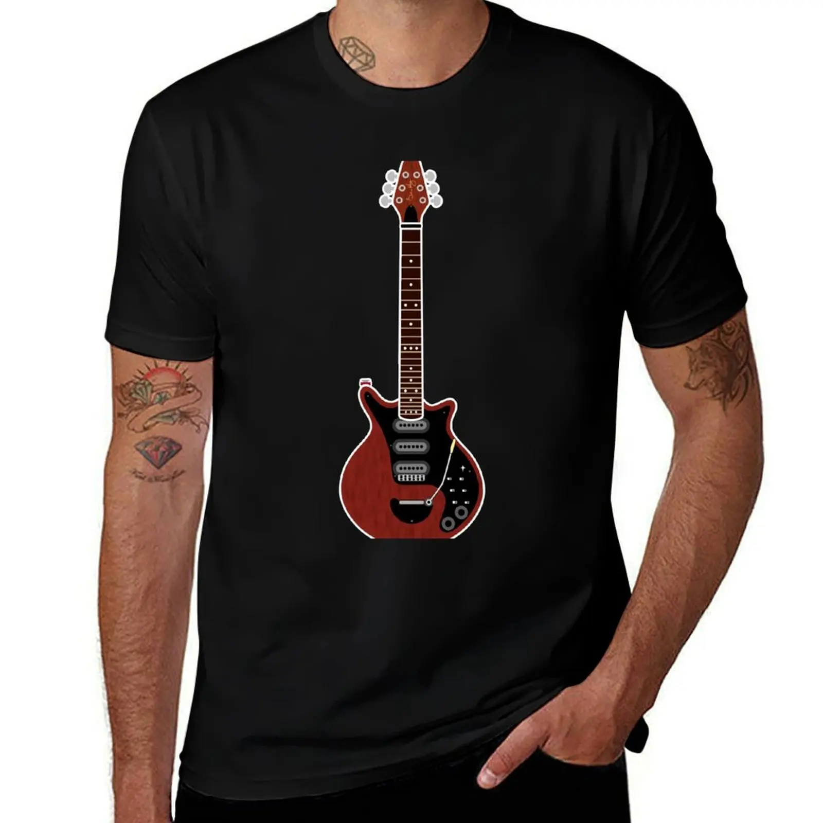 

MUSICAL INSTUMENTS SILHOUETTES - BRIAN MAY RED SPECIAL T-Shirt t shirt man casual cotton t shirt man