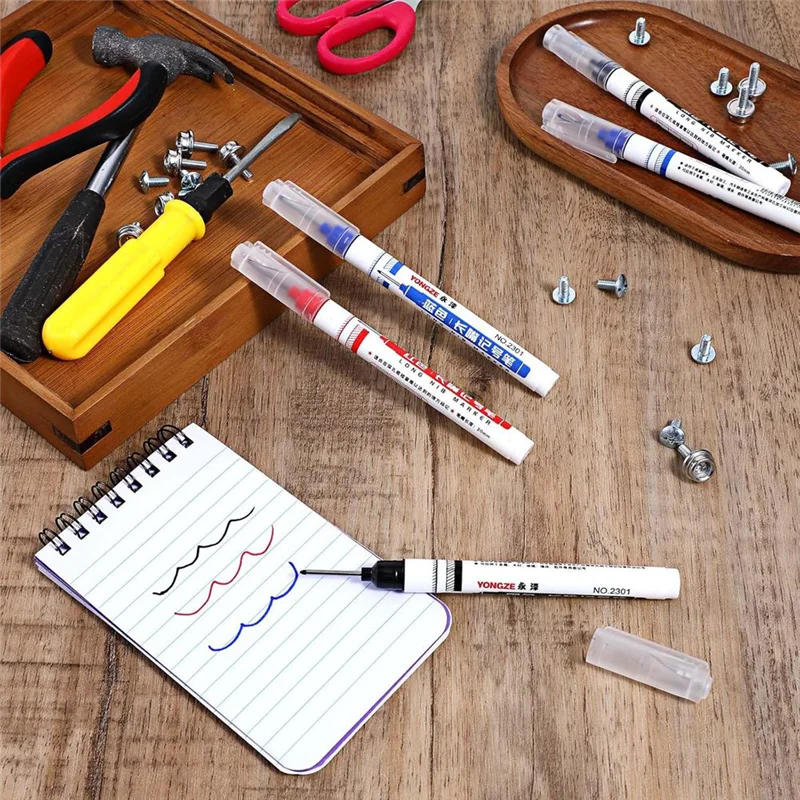 A89X 6 Pcs Multi-Purpose Deep Hole Marker Pens Long Deep Nib Markers 20Mm Long-Head Drill Markers Quick Dry Carpenter Pens