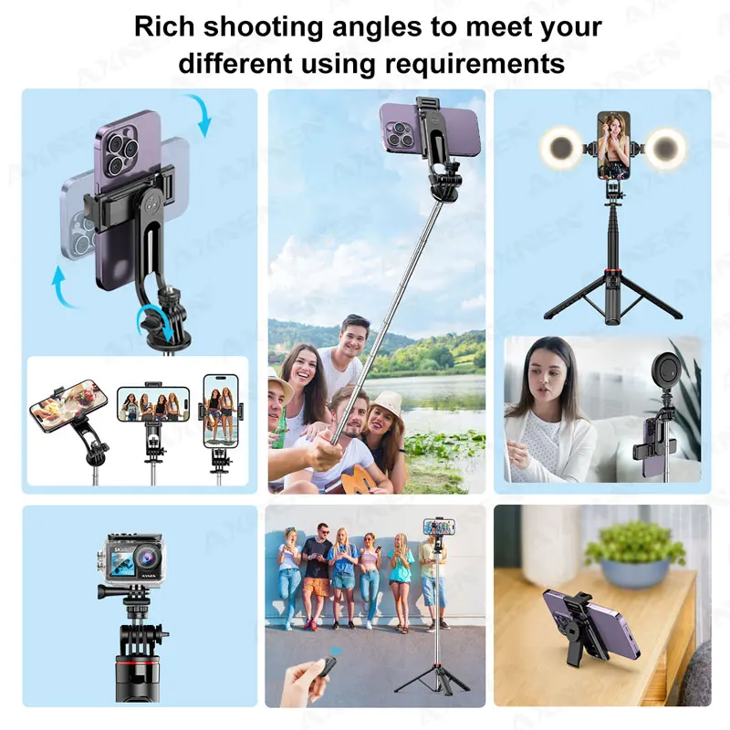 AXNEN Mobile Phone Tripod C12/C13 Tipods for Cellphone Gopro Action Camera, 1325mm Stand with Wireless Bluetooth Remote for Live