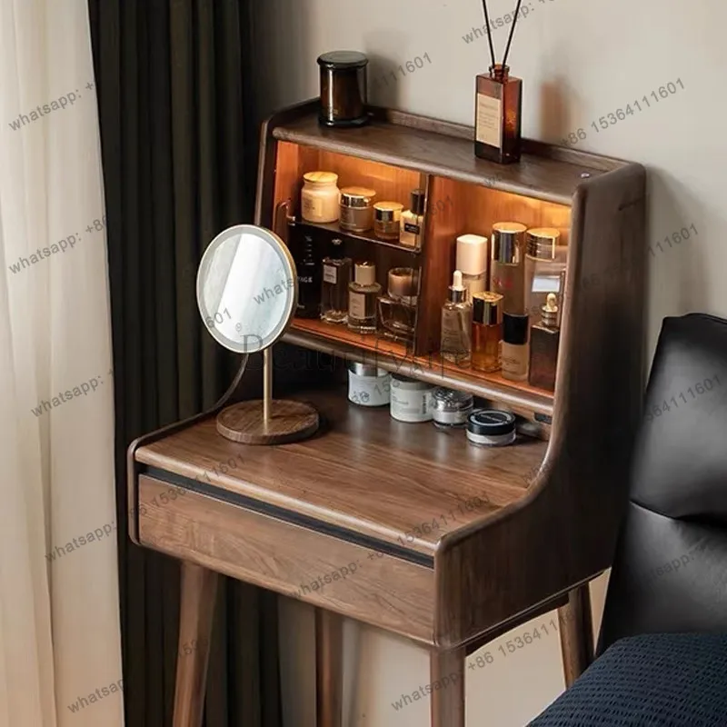 

French retro solid wood dresser antique bedroom light luxury retractable makeup table