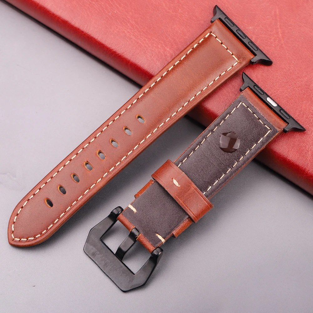 Genuine Leather Watchband For Apple Watch Series 9 8 7 6 5 4 Se Ultra Replacement Strap 49mm 45mm 44mm 42mm 41mm 40mm 38mm Band