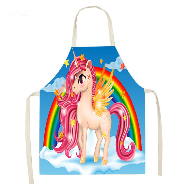 Cartoon Unicorn Print Apron Cute Girly Heart Pink Apron Adult Cooking Accessories Children\'s Painting Anti-fouling Decoration