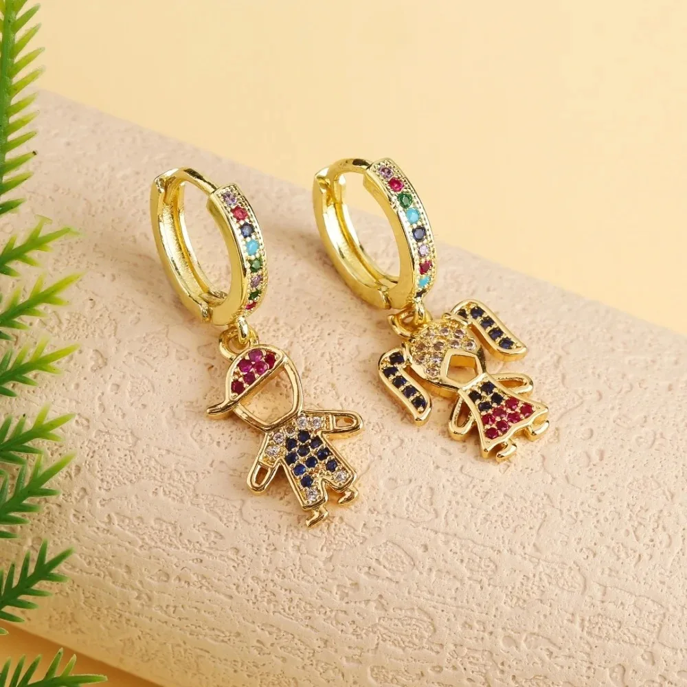 Shiny colorful style zirconia boys girls theme figure earrings Hip Hop women Daily party Crystal jewelry wholesale