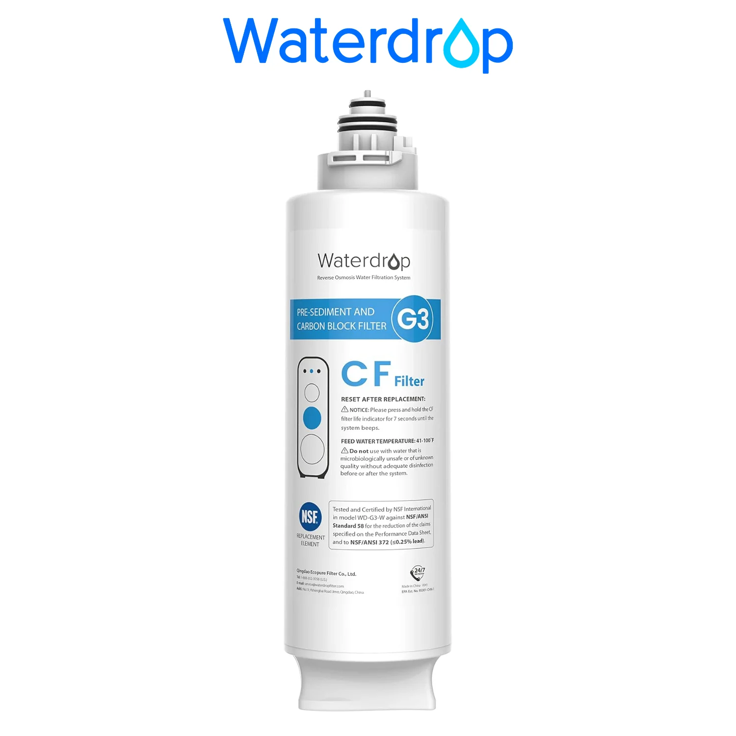 Waterdrop G3-N1CF Filter, Replacement for Waterdrop G3-W & G3P600 & G3P800 Reverse Osmosis System, 6-month Lifetime