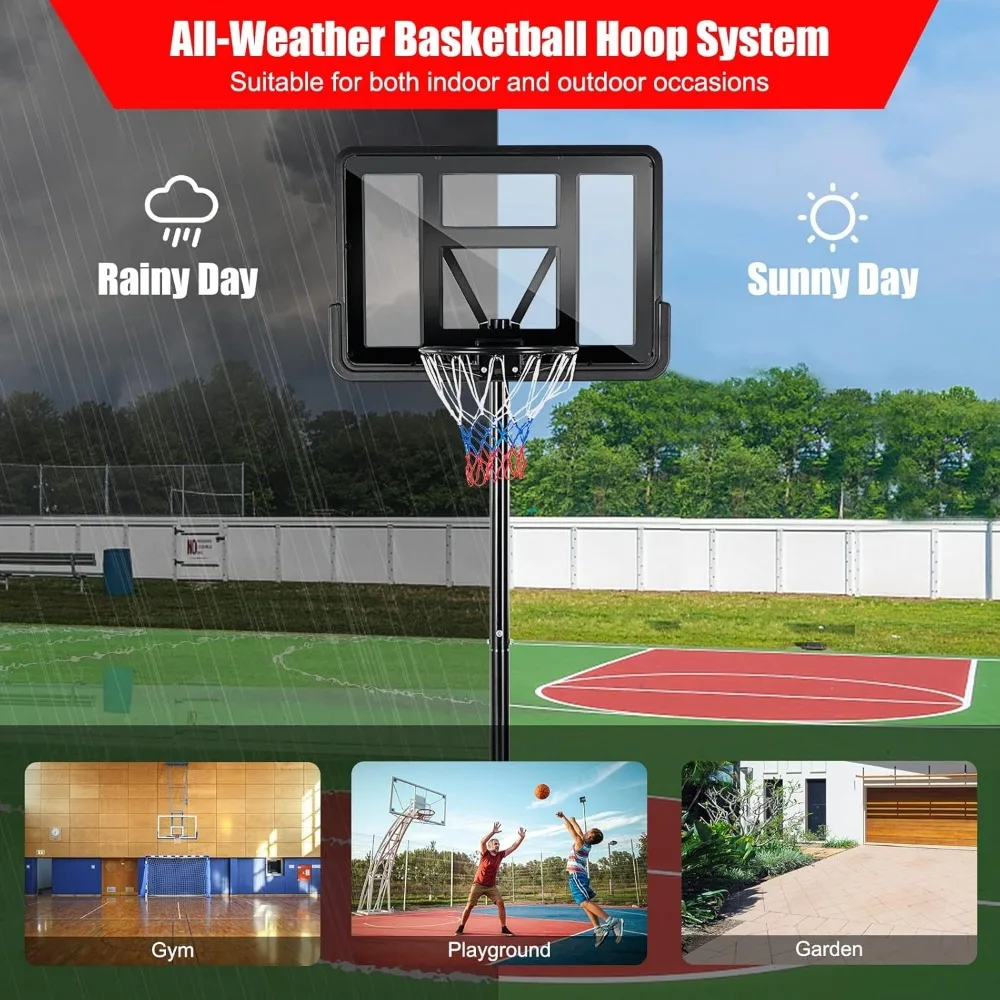 Portería de baloncesto ajustable para exteriores de 10 pies con tablero inastillable y ruedas integradas para niños y adultos