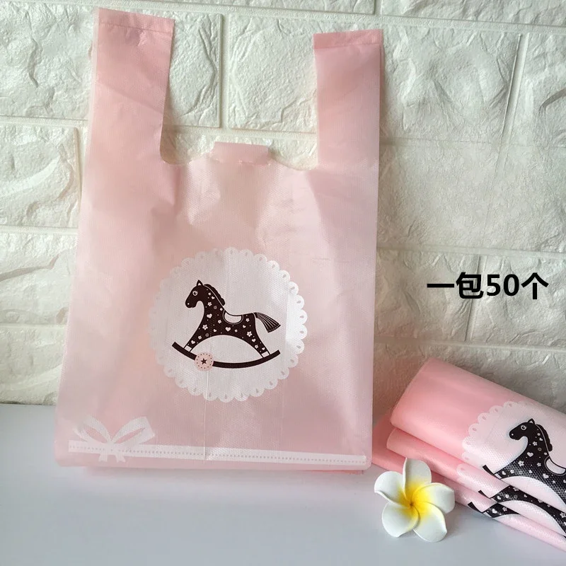 

50/100pcs Romantic Trojan Horse Fashion Carrying Bag Pink Bow Decoration Bag Snack Bag Thickened Vest Style Packaging Pocket