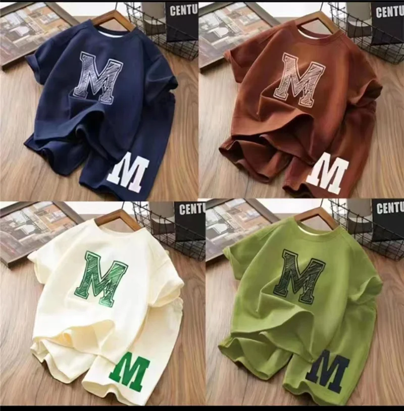 Summer Boys Casual Sets Kids Letter T-shirt + Shorts 2Pcs Sport Loose Clothing Suits Children Short Sleeve Outfits 2-12 Years