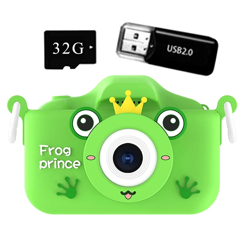 Luxmoc X9S Frog Kids Camera Educational Toys Cartoon Frog Kids Video Camera SLR Selfie Mini Camera For Kids Birthday Gift