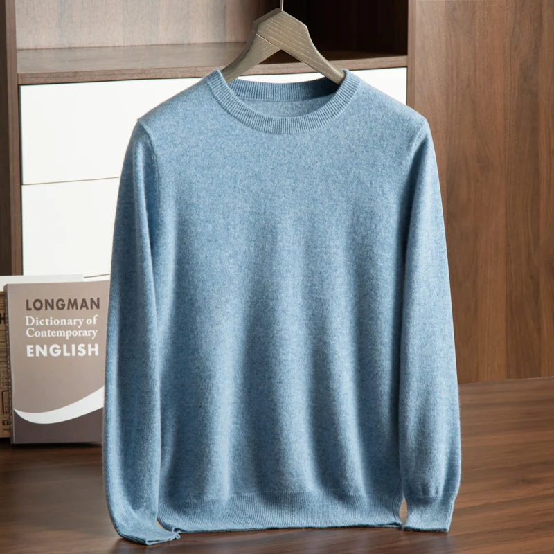 High-Grade 100% Cashmere Sweaters Winter Fashion Warm Men\'s Sweater Solid Slim Fit Men Pullover Autumn Casual Round Collar Shirt