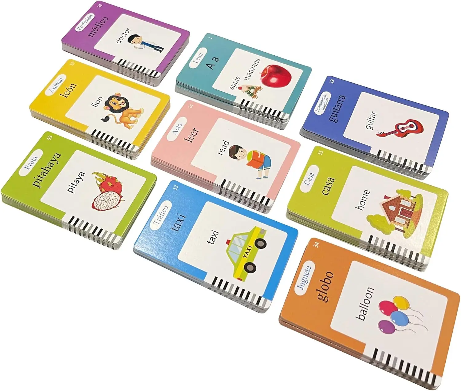 بطاقات فلاش الإنجليزية الإسبانية ثنائية اللغة للأطفال والأطفال الصغار، 255 بطاقة - 510 جوانب تعلم أصوات حروف المفردات الإسبانية، تمتد