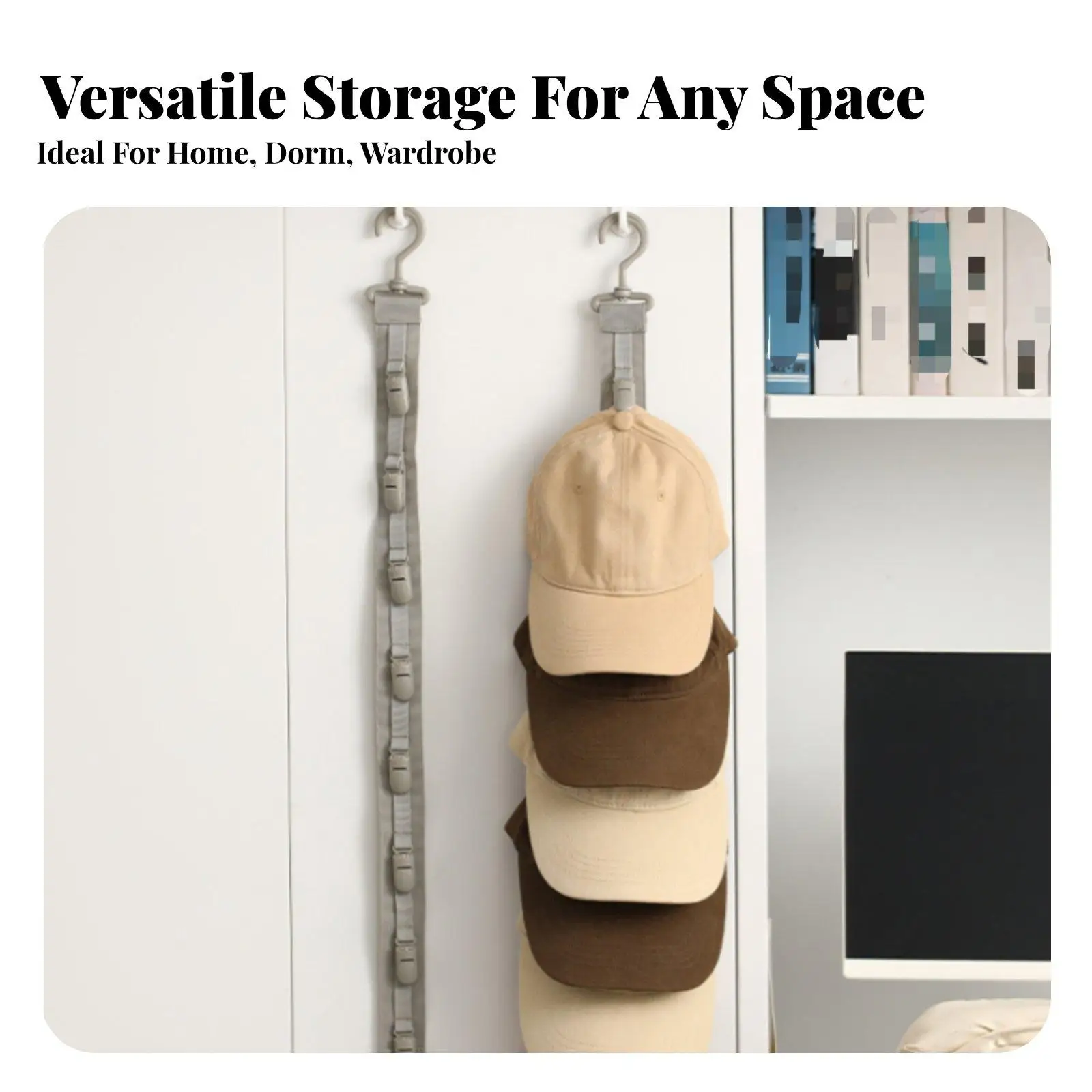 Hanging Cap Organizer with Rotating Hook and 8 Safe Clips for Hats Scarves Socks and Small Accessories Closet Storage Rack