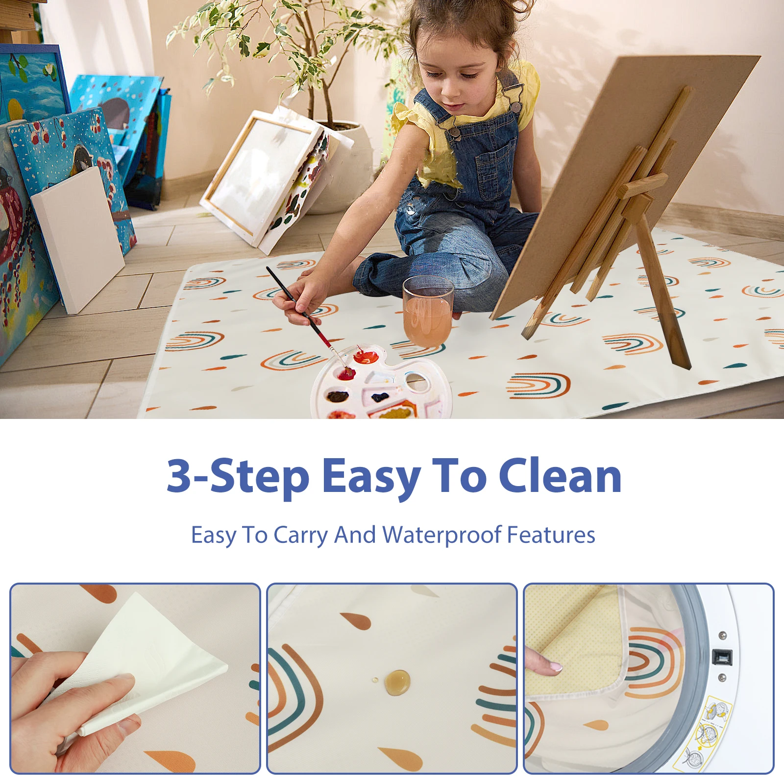 Baby Dining Chair Mat Non-Slip High Chair Food Catcher Waterproof Baby Splat Mat High Chair Feeding Mat Reusable Baby Spill Mat