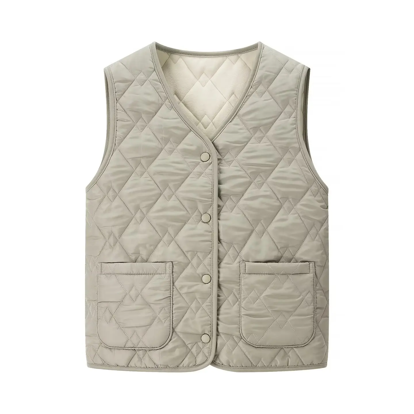 

JNLEAOG Autumn New Women's Faion Diamond Pattern Vest Sle Cotton Coat Top round Ne No Button Polyester Fiber