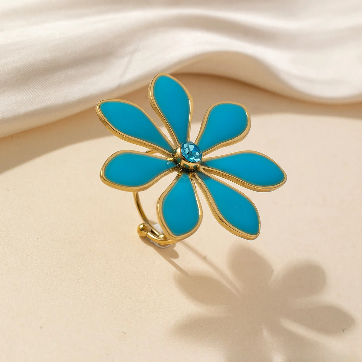 Fashion Women Cute Gold Plated Flora Enamel Epoxy Stainless Steel Adjustable Ring For Summer Bohemia Stetement Jewelry