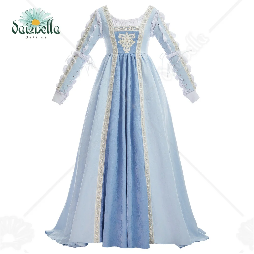DAIZBELLA Renaissance Costume Women Medieval Renaissance Court Dress with Detachable Sleeves Retro Square Neck