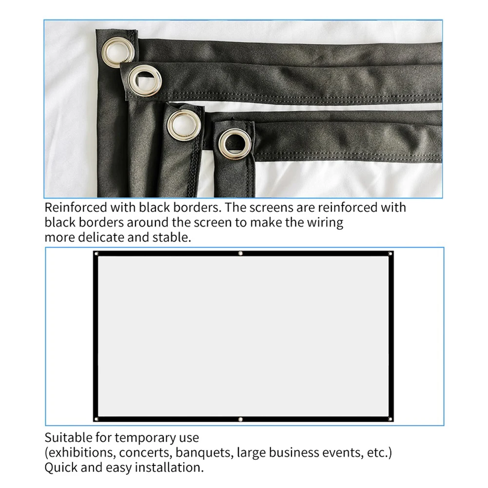 Portable 16:9 Simple Projector Curtain Set HD Display Screen Household Bedroom Decoration for Home Outdoor Office