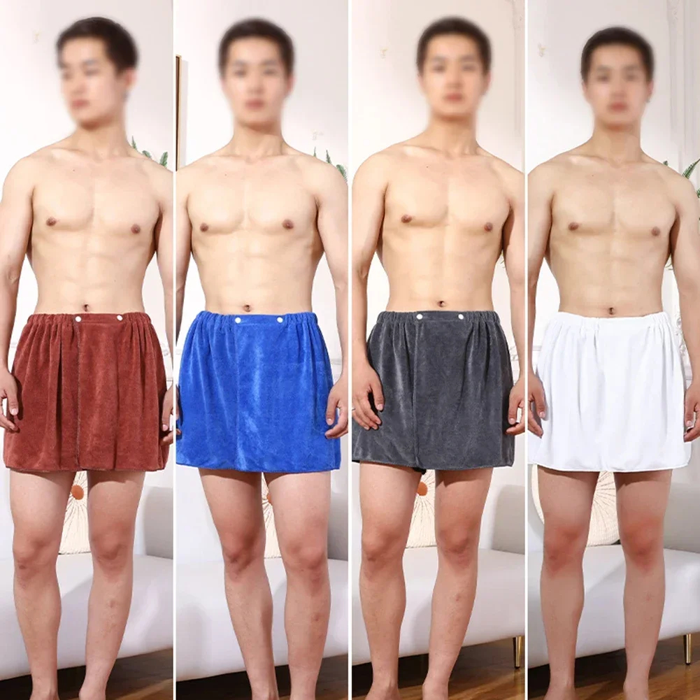 Mens Sexy Bathrobe Towel Shorts Soft Side Open Pajamas Towel Beach Culottes Ultra-fine Fiber Towels Quick Drying Male Bath Skirt