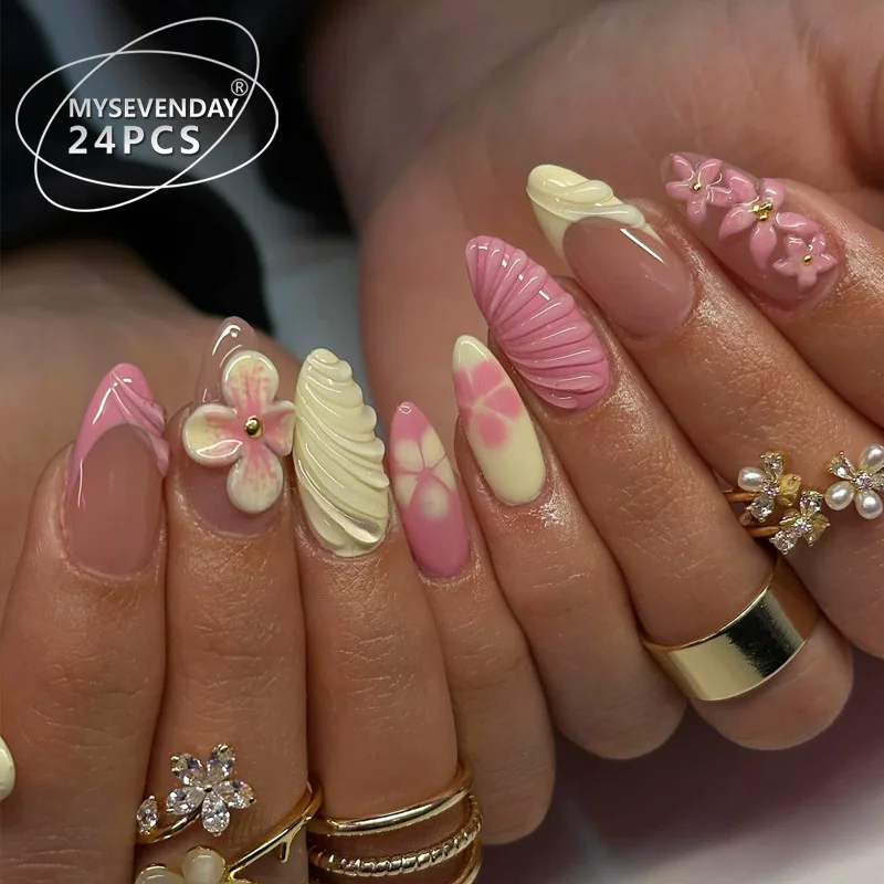 

Handmade Armor Pink Flower Embossed Nail Art Armor Removable Prefabricated Fake Nail Advanced Handmade