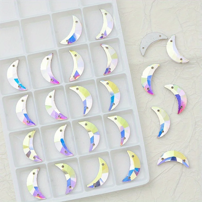 Moon shape Sew on Rhinestones Glitter Glass Crystal AB Sewn Stone Beadsfor  For  Wedding Dress Clothes DIY Decoration