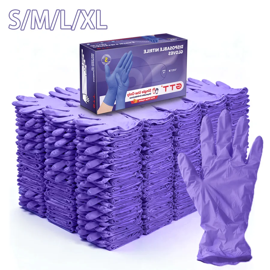 200/500 Stück robuste lila Nitrilhandschuhe, langlebig, 5 Mil, puderfrei, latexfrei, Lebensmittelzubereitung, Haushaltsreinigung