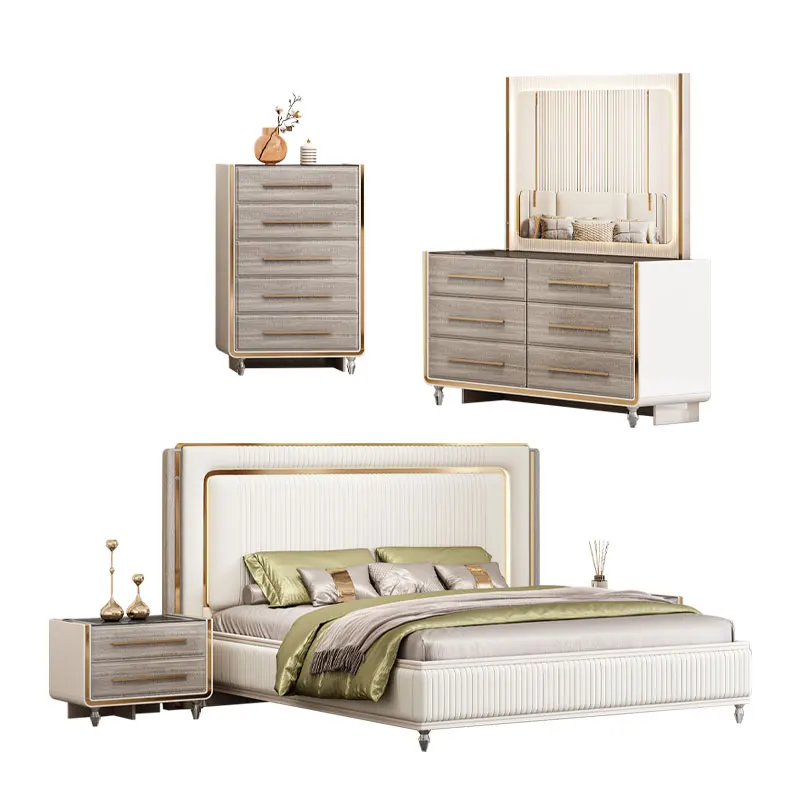 

&High Quality Luxury king Size Bedroom Sets Double Bed Room Home Storage Modern Wooden Frame Complete Bedroom Furniture Set