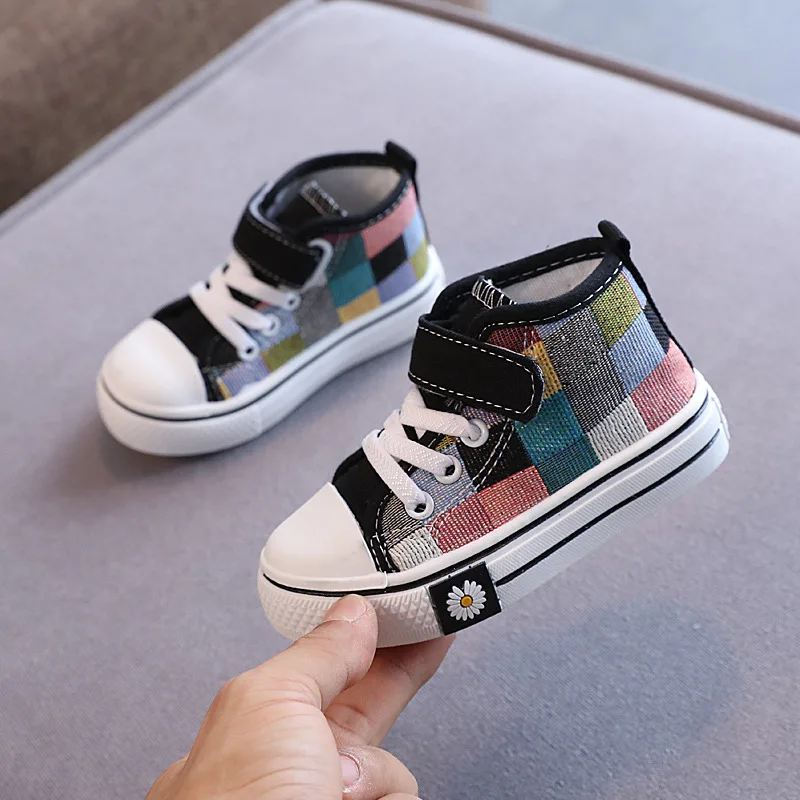 New Autumn Boys Girls Mid-top Canvas Shoes Kids Vulcanized Non-slip Breathable Soft-soled Sneakers Children Casual School Shoes