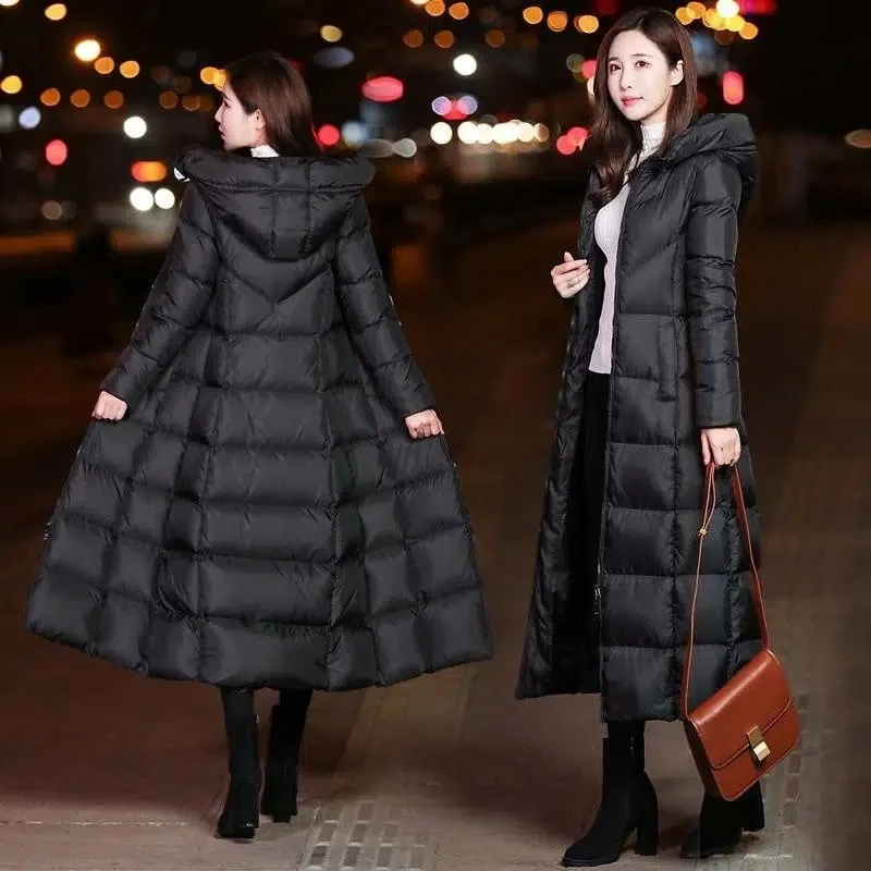 Long Down Cotton Coats Womens Black Parkas 2023 New Winter Warm Jacket Female Hooded Cotton-padded Coat Thicken Warm Puffer Coat