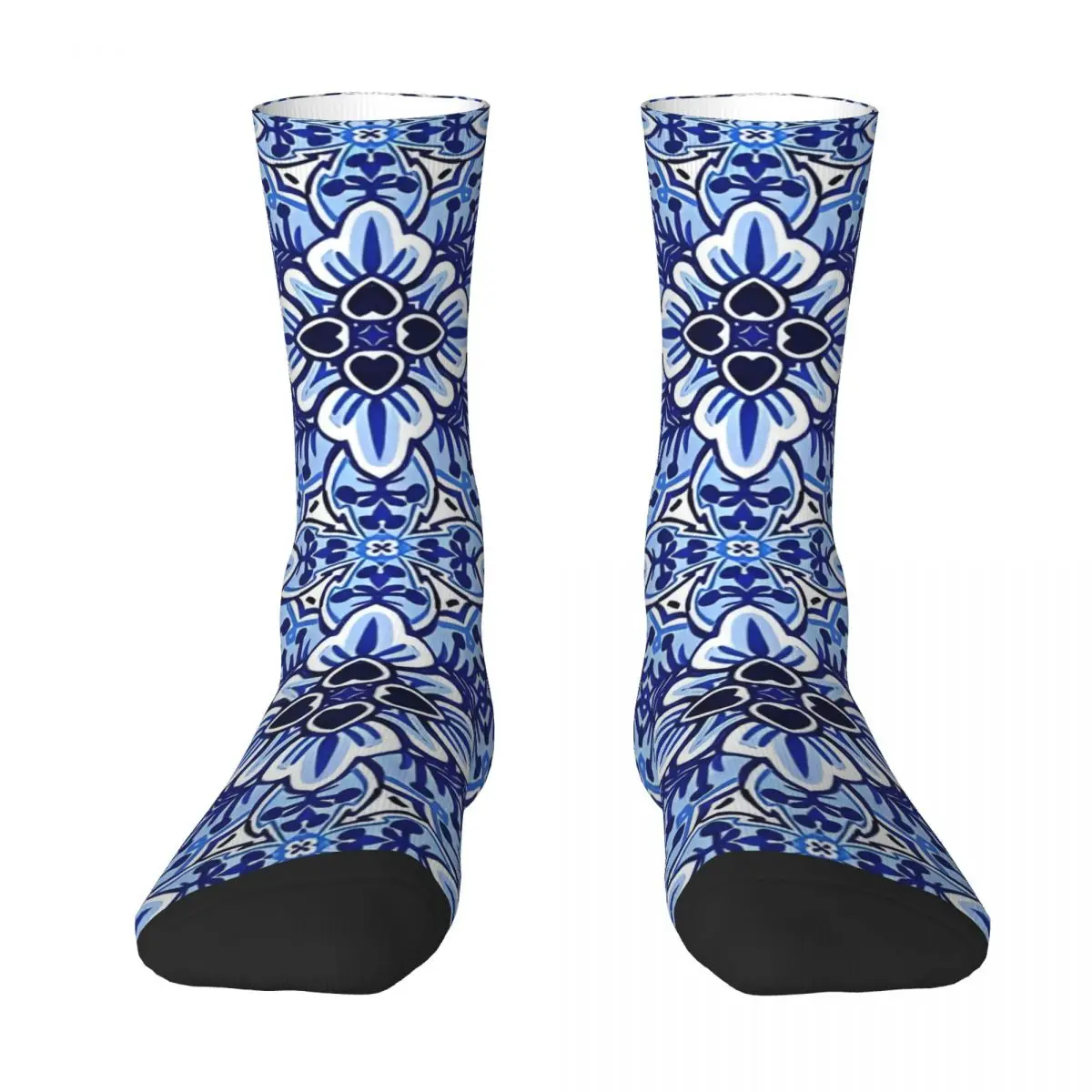 Blue Ornate Floral Mediterranean Sicilian Tile Stockings Couple Geometric Abstract Socks Socks Winter Skateboard Anti-Slip Socks