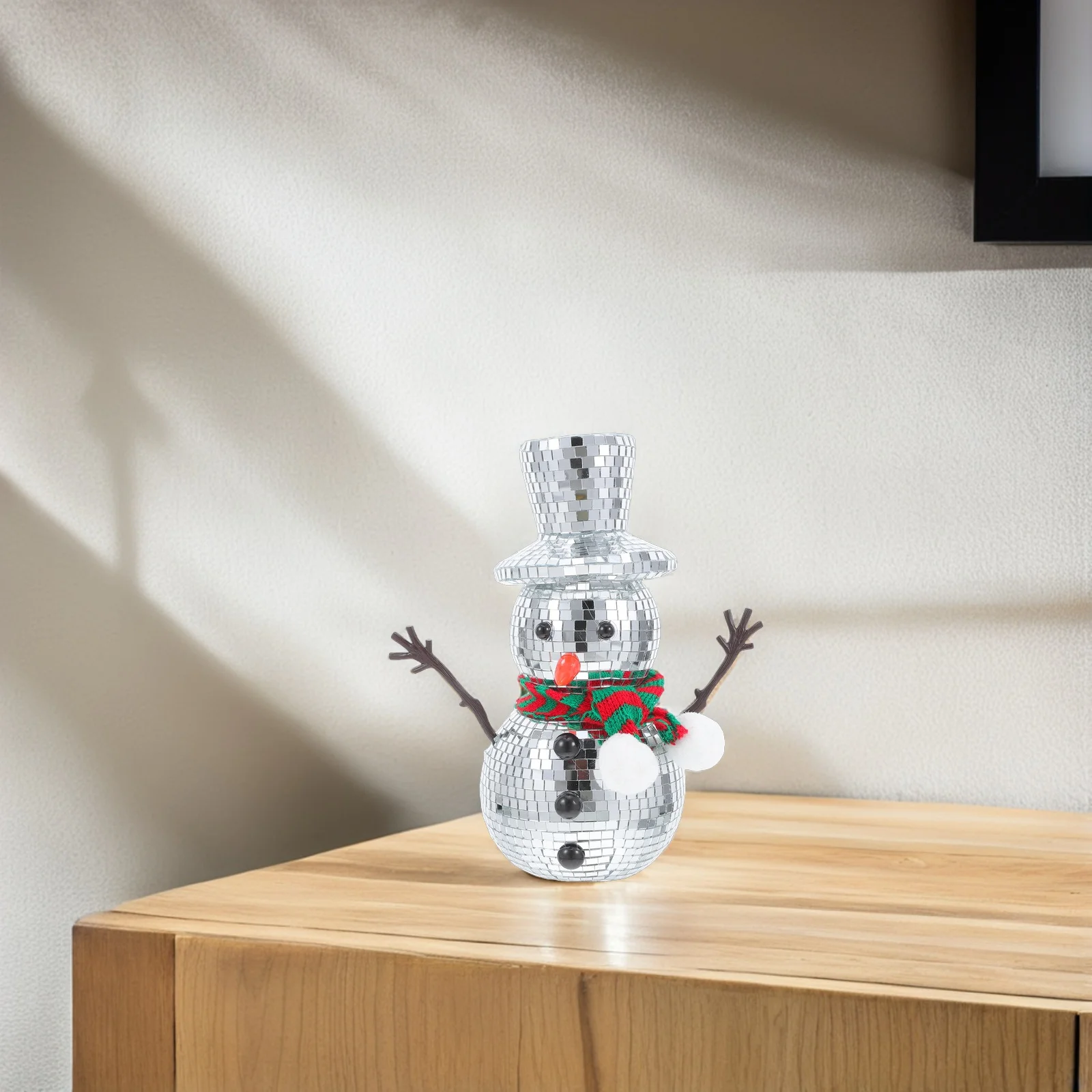 

Christmas Snowman Mirror Disco Ball Mini Holiday Home Party Decor Reflective Tabletop Decoration Reusable Winter Mantel Shelf