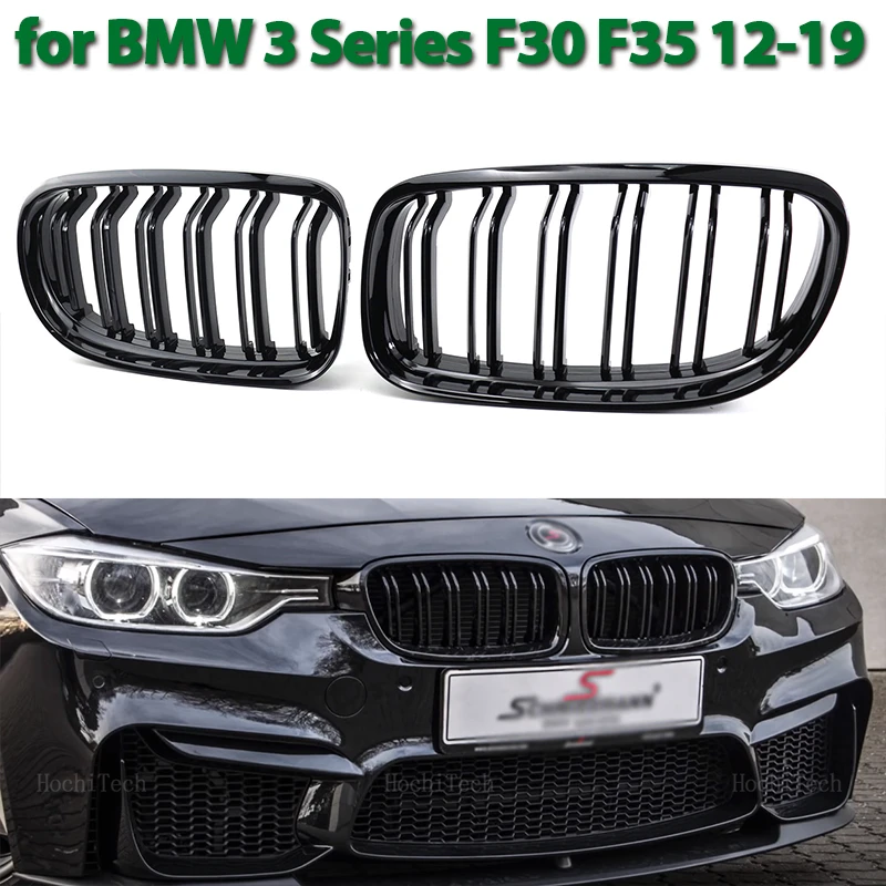 1 Pair Car Glossy Black Front Bumper Double 2 Slat Kidney Grilles For BMW 3 Series F30 F31 F35 2012-2018 Double Slat Replacement