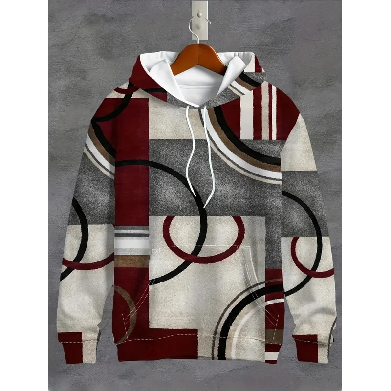 Men 3D Full Print Hoodie Abstract Geometric Block Circle Graphic Drawstring Pocket Street Sweat Top