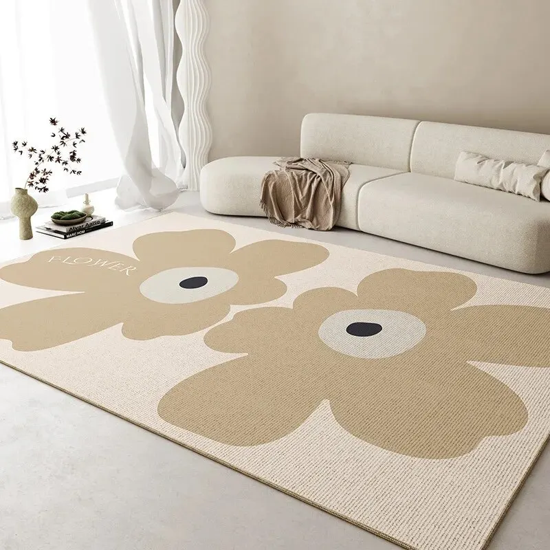 VIKAMA Fresh Living Room Carpet Waterproof Non-slip Coffee Table Carpet Large Area of Crystal Velvet Carpet Floral Mat