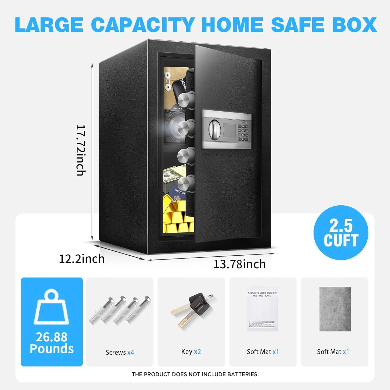 2.5 Cuft Fireproof Safe Box, Home Safe with Fireproof Waterproof, Anti-Theft Electronic Digital Security Box, Mute Function & Al