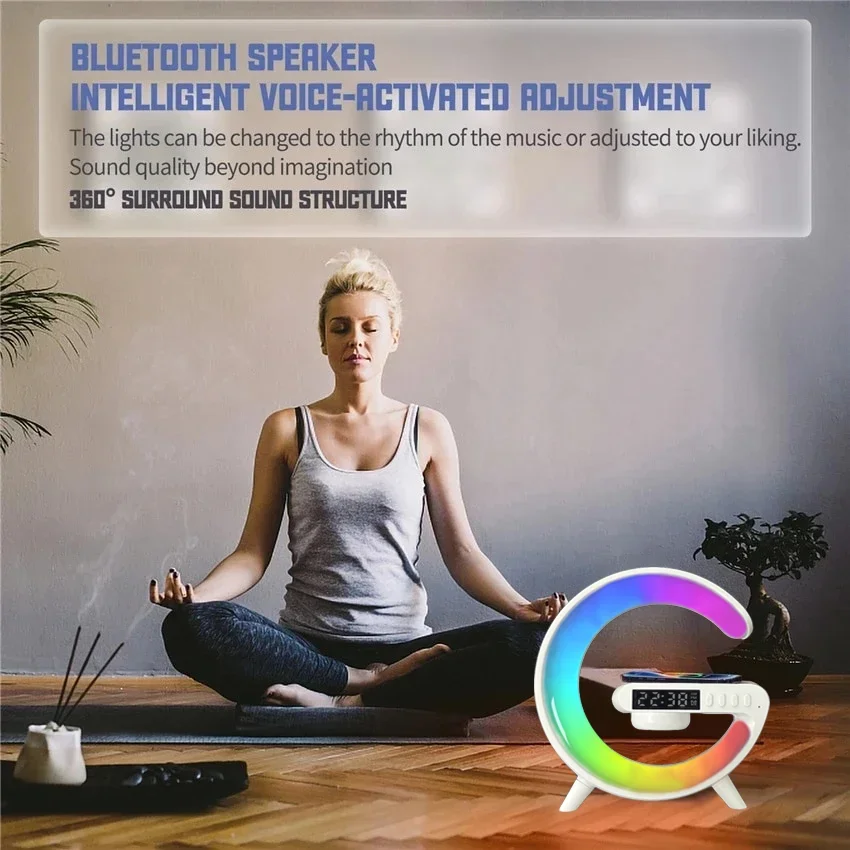 Multifunction RGB Light Bluetooth Speaker Alarm Clock 15W Wireless Charger Stand Pad For iPhone Samsung Fast Charging Station