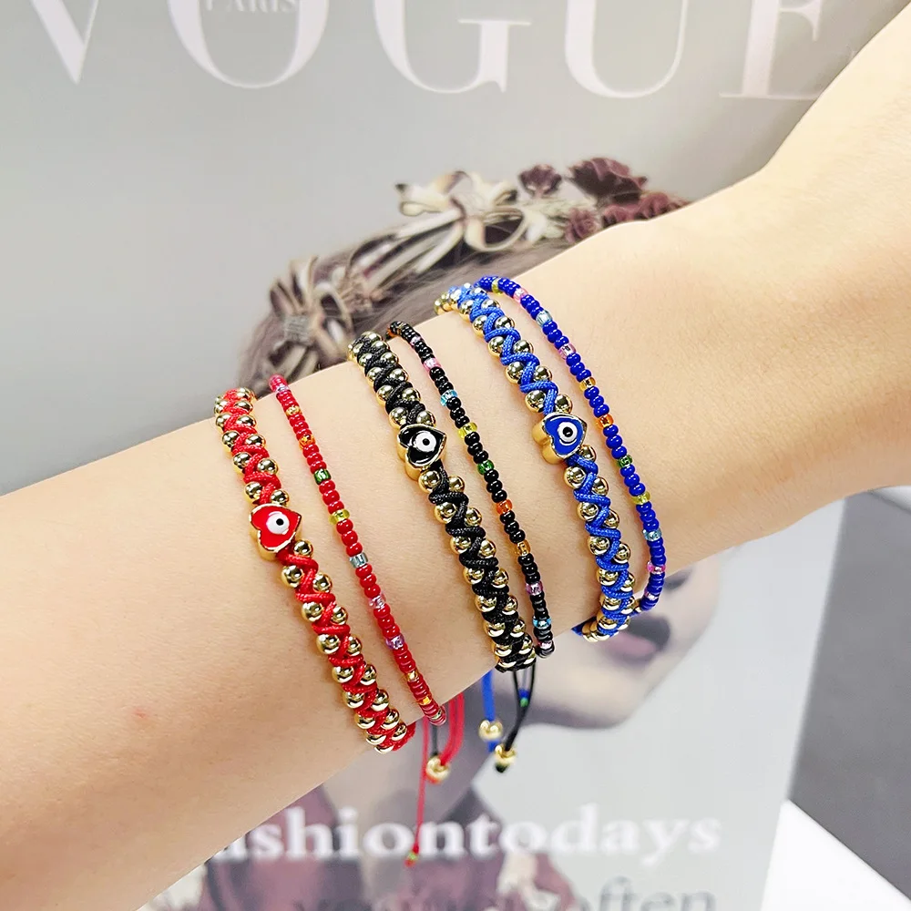 ZGMXR Rice bead bracelet Demon's Eye Hand-woven Adjustable Woman Heart-shaped Bohemia Fashion Simple Creativity Beaded bracelet