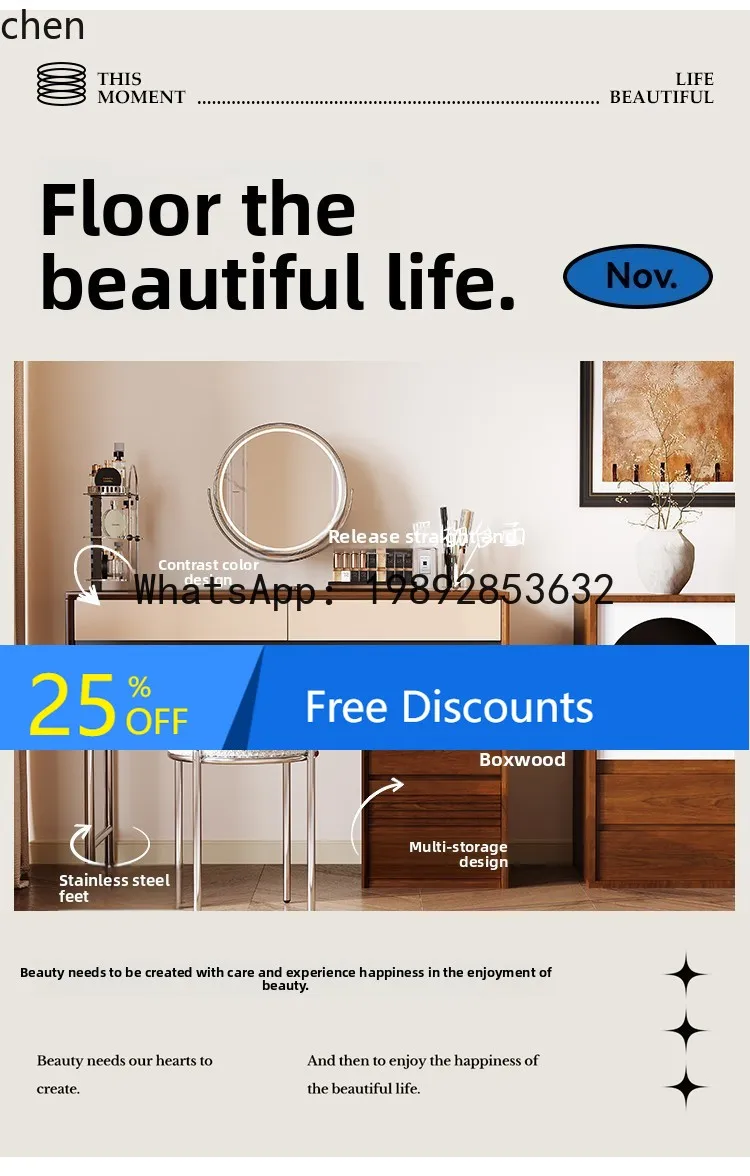 

solid wood dresser storage combination makeup table mirror small apartment modern simple chest