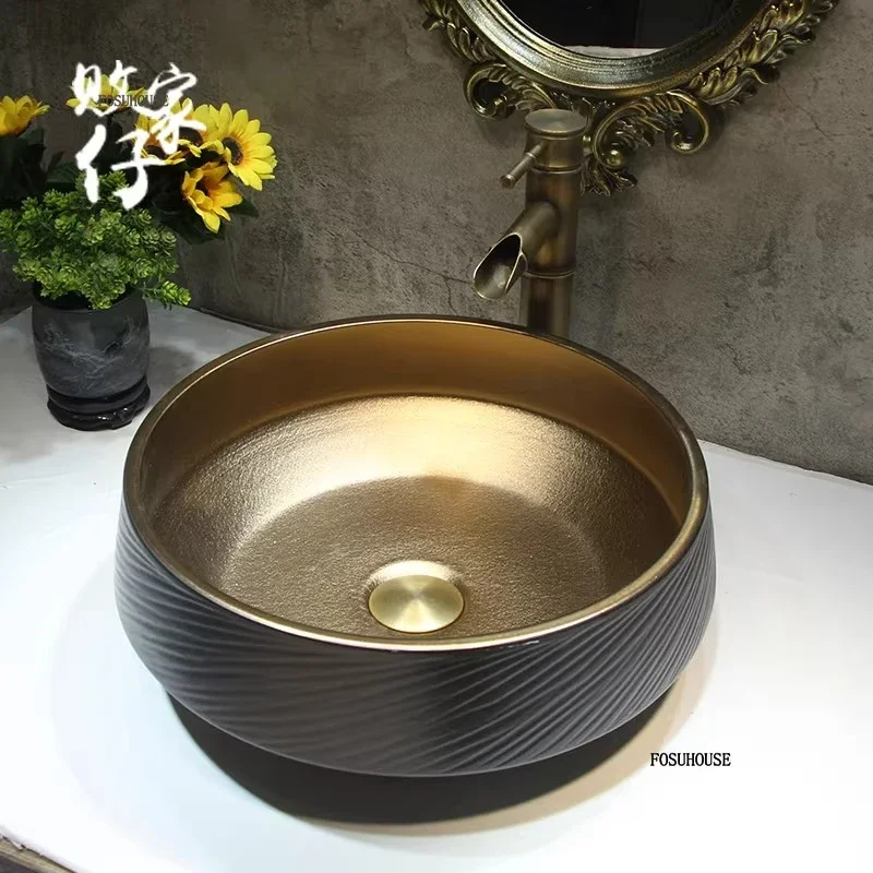 #Modern Round Bathroom Sinks Hotel Guesthouse Countertop BasinThai/European Style Bathroom Washbasins Creative Wash  Sink WW