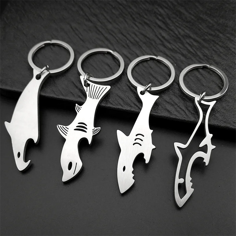 New Design Shark Beer Bottle Opener Key Ring For Women Men Stainless Steel Silver Color Fish Opener Keychain Jewelry Gifts