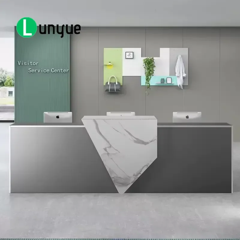 Modern White Wood Front Desk Durable Reception Counter for Office Beauty Hotel Gym School  Supermarket