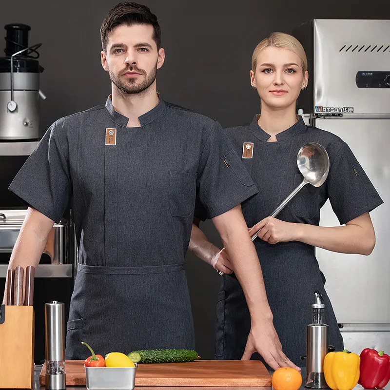 Uniforme de trabajo de cocina para restaurante de Hotel, chaqueta de Chef de manga corta, abrigo de cocina blanco de verano para Chef de pastelería y panadería