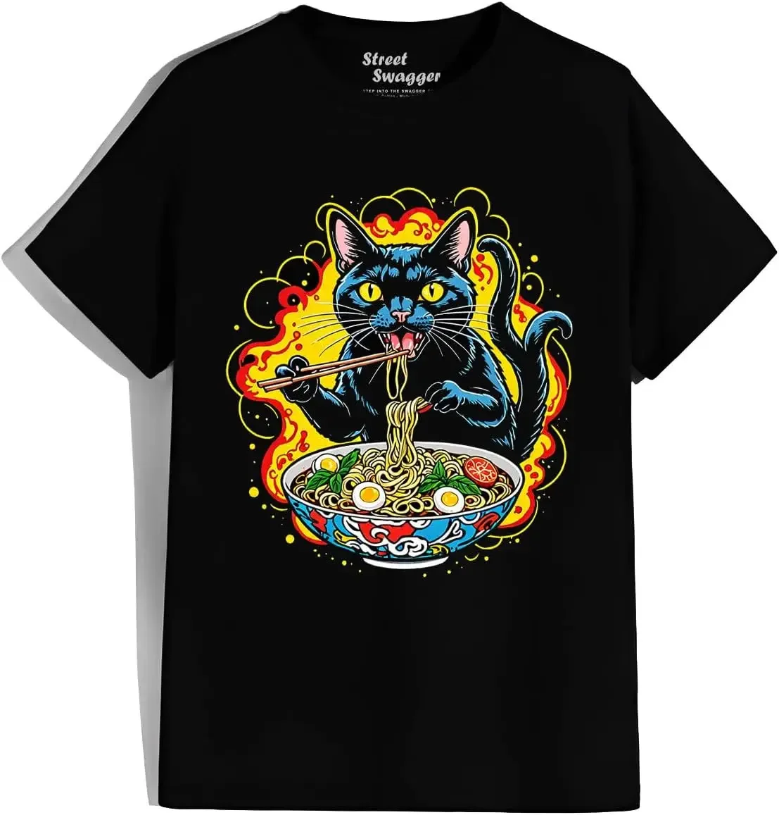 Slurping Whiskers Cat Ramen Noodle Japanese T Shirt Tees High Quality 100%Cotton Short Sleeve