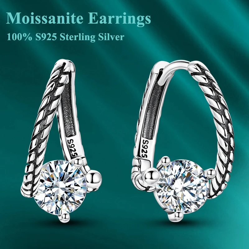 

1CT Moissanite Hoop Earring 100% S925 Sterling Silver Shining Classic Snakebone Pattern Earring for Women Wedding Party Jewelry