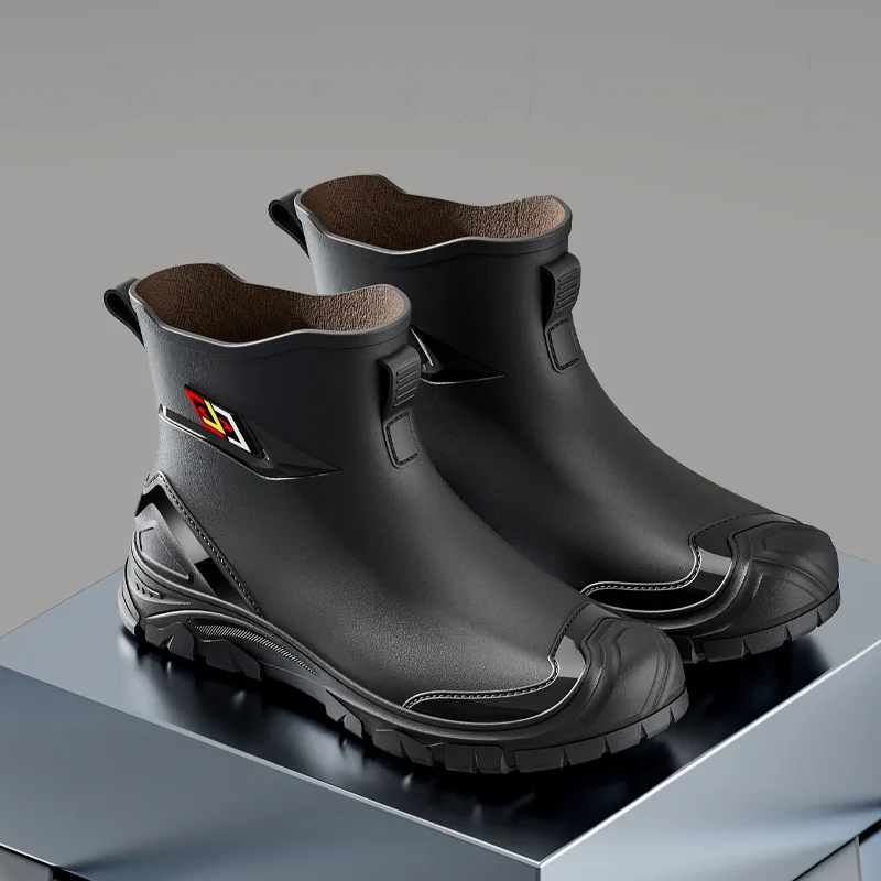 Men's Simple Style Non-Slip Waterproof Flat-Soled Rubber Boots for Outdoor Work Commute Fishing Kitchen High-Quality Rain Boots