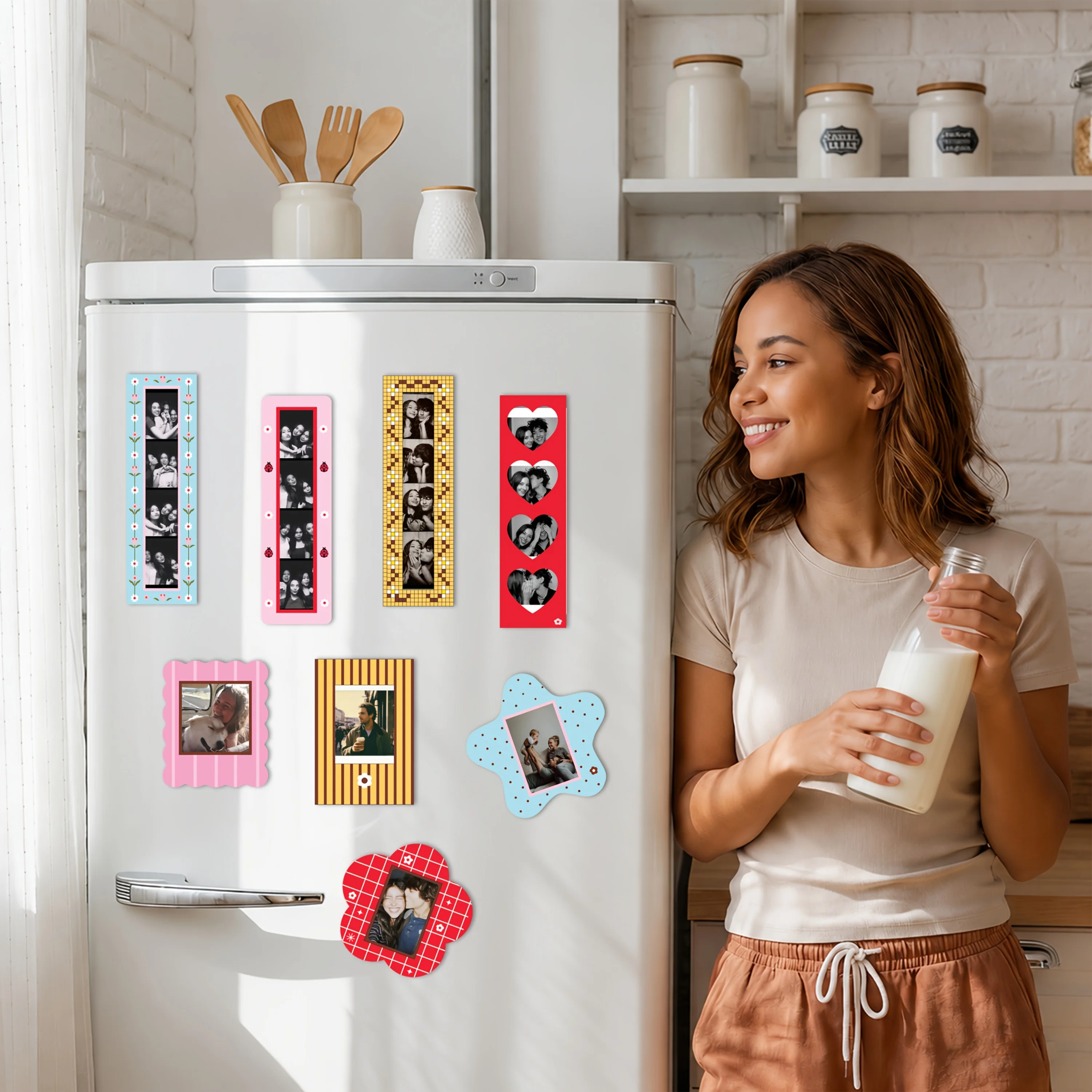 8‑Piece Colorful Multi‑Size Magnetic Photo Frame Set,Fridge Mounted Frames for Refrigerator,Kitchen and Home Decoration