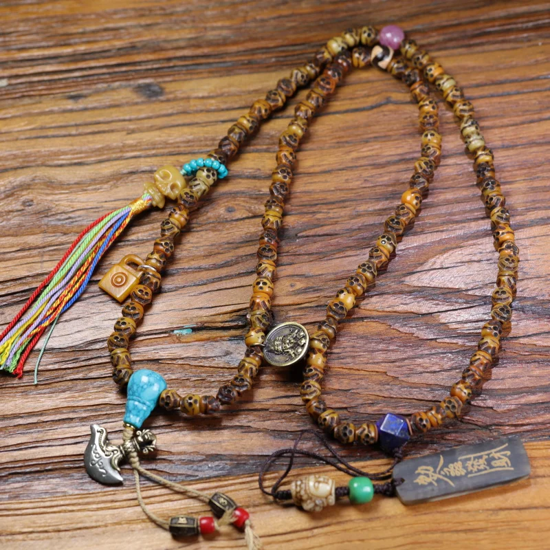 Reflux Yak Smiling Face 108 Beads Turquoise Ox Bone And Iron Accessories